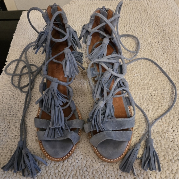 Jeffrey Campbell Blue Suede Tassel Linares Heels Sz 7.5 - Picture 3 of 9